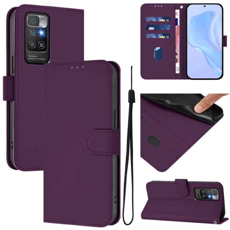 Skin Feel Solid Color Leather Phone Case with Lanyard, For Redmi 10A, For Redmi 10 4G 2021 Global