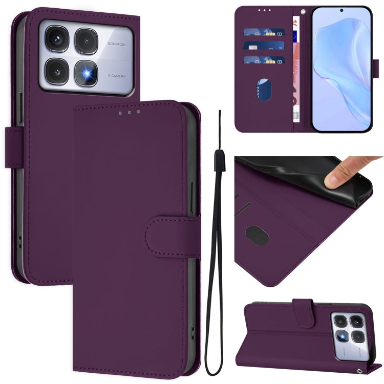 Skin Feel Solid Color Leather Phone Case with Lanyard, For Redmi 14C 4G, For Redmi K70 Ultra Global