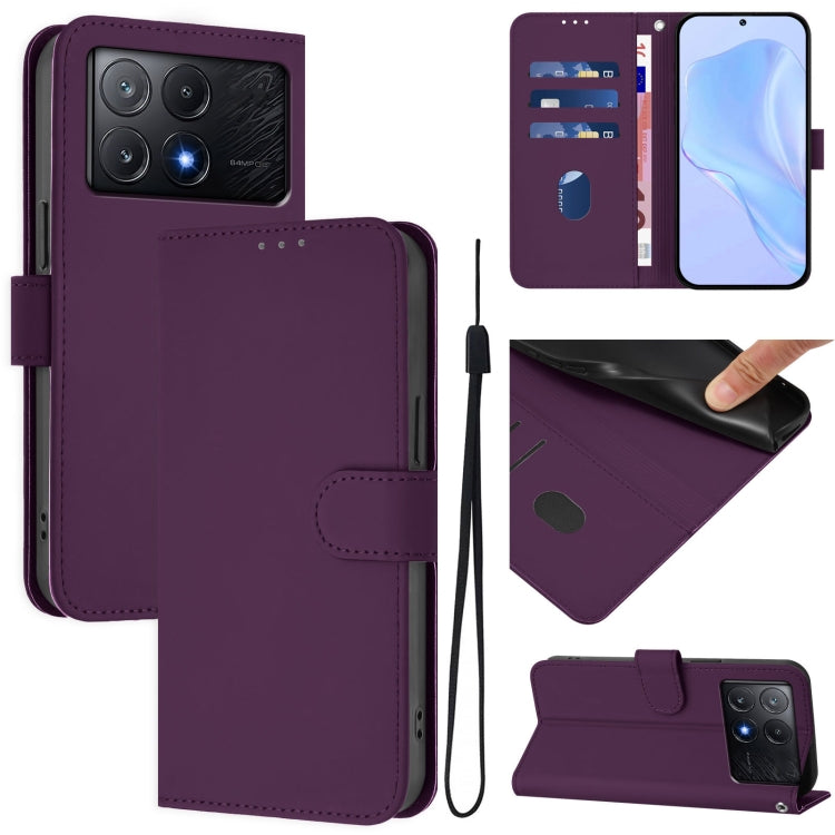 Skin Feel Solid Color Leather Phone Case with Lanyard, For Xiaomi Poco C6 Global / M6 5G Global, For Xiaomi Poco X6 Pro