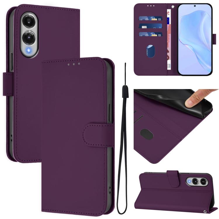 Skin Feel Solid Color Leather Phone Case with Lanyard, For Samsung Galaxy S26 5G, For Samsung Galaxy S25 Edge 5G