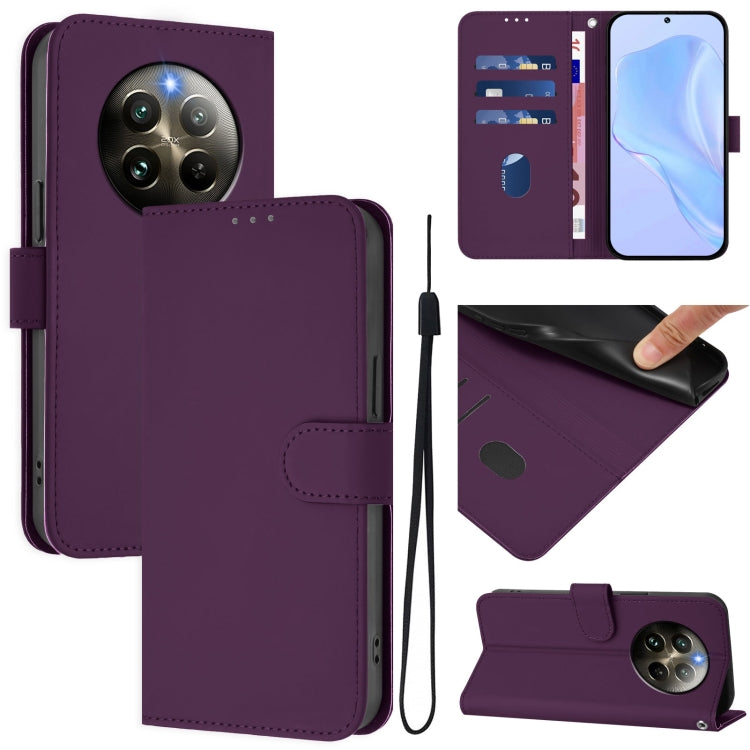 Skin Feel Solid Color Leather Phone Case with Lanyard, For Realme C63 Global, For Realme 12+ 5G Global