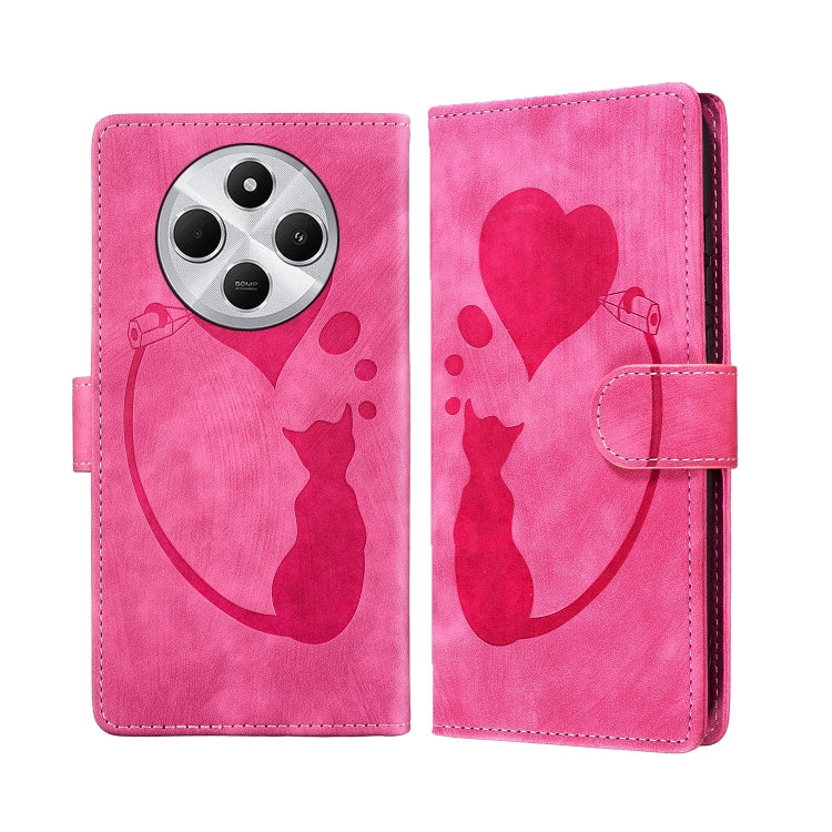 Pen Heart Cat Embossed Leather Phone Case, For Redmi 14C 4G