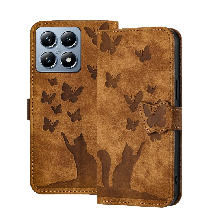 Butterfly Cat Embossing Flip Leather Phone Case, For Xiaomi 17T Pro 5G, For Xiaomi 17T 5G, For Xiaomi 15T Pro 5G, For Xiaomi 15T 5G, For Xiaomi Poco C75, For Xiaomi 14T Pro, For Xiaomi 14T