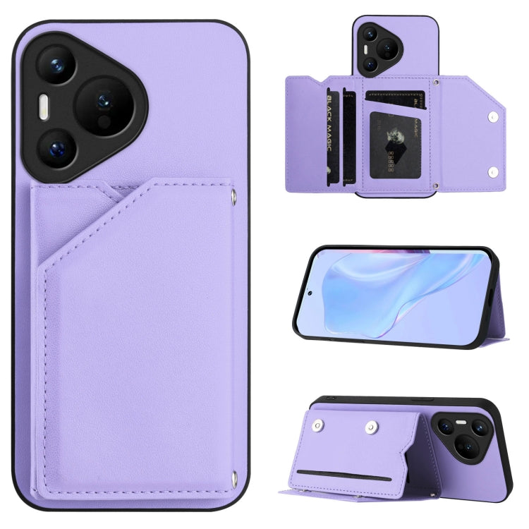 Skin Feel Four Card Slots Phone Case with Wrist Strap, For Huawei Pura 70 Ultra, For Huawei Pura 70 Pro, For Huawei Pura 70