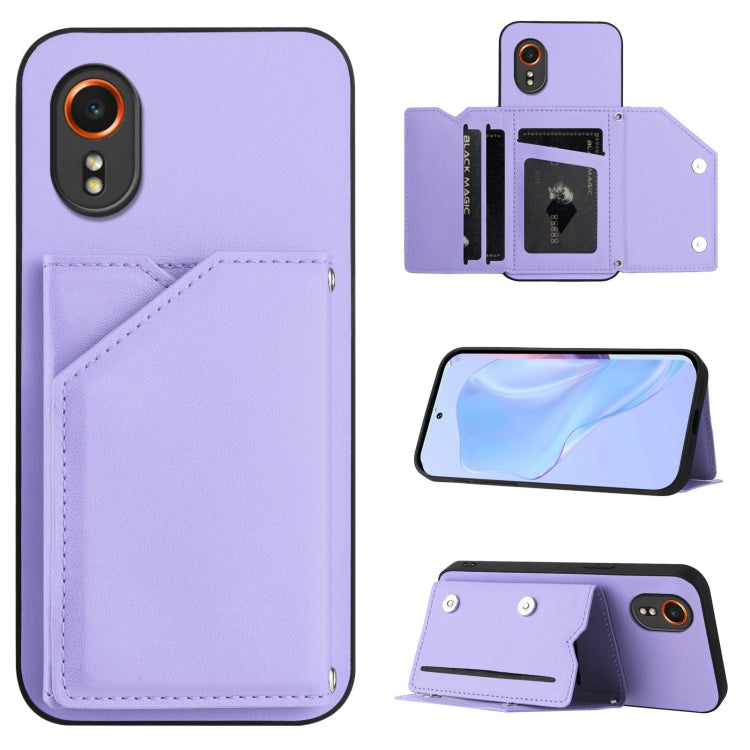 Skin Feel Four Card Slots Phone Case with Wrist Strap, For Samsung Galaxy Xcover 7