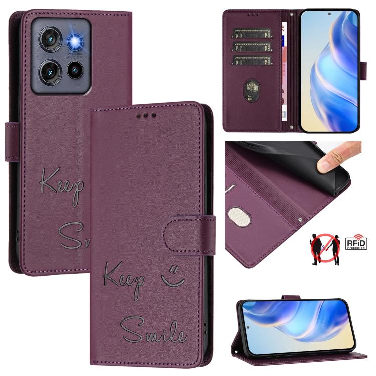 Smile Embossing RFID Leather Phone Case, For Motorola Edge 60 Pro / 60s Pro 5G, For Motorola Edge 60 Fusion, For Motorola Moto G Stylus 5G 2025