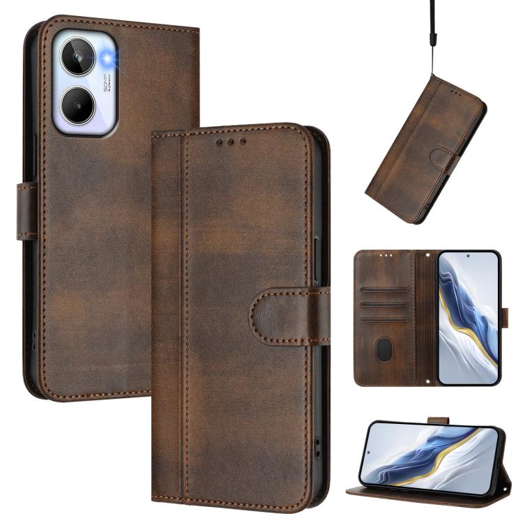 Line Splicing Buckle Retro Leather Phone Case, For Realme C33 2023 / 2022, For Realme 10T 5G / 10s 5G / 9i 5G Indian, For Realme GT3 5G / GT Neo 5 240W, For Realme 10 Pro 5G, For Realme 10 Pro+ 5G, For Realme 10 4G Global