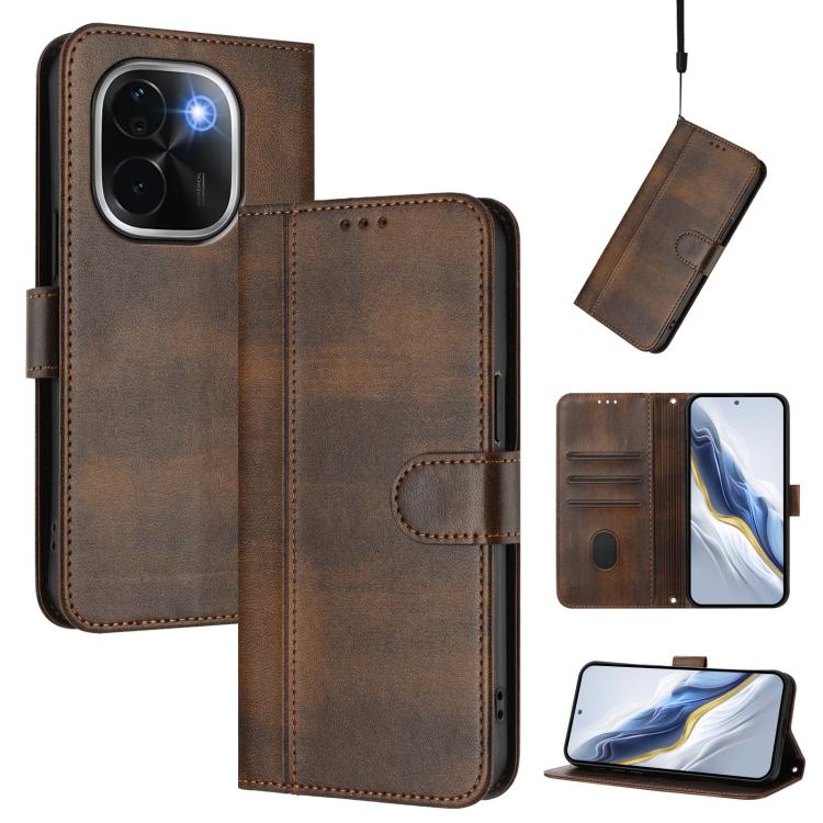 Line Splicing Buckle Retro Leather Phone Case, For vivo Y19s 4G Global, For vivo X200 Pro mini, For vivo Y100 5G IDN / T3 5G IDN, For vivo V40e 5G India / iQOO Z9s 5G, For vivo V40 5G / V40 Pro 5G Global, For vivo iQOO Z9s Pro 5G / T3 Pro 5G India