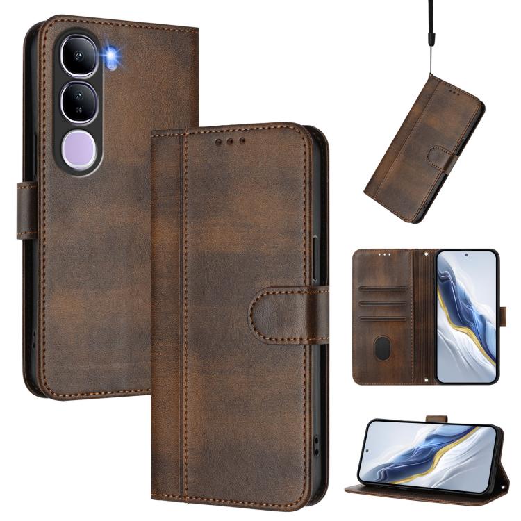 Line Splicing Buckle Retro Leather Phone Case, For vivo Y29 4G Global, For vivo V50 5G Global, For vivo S20 5G, For vivo S20 Pro 5G, For vivo V40 Lite 5G IDN / Y300 5G Global, For vivo V40 Lite 4G IDN / Y300 5G IDN