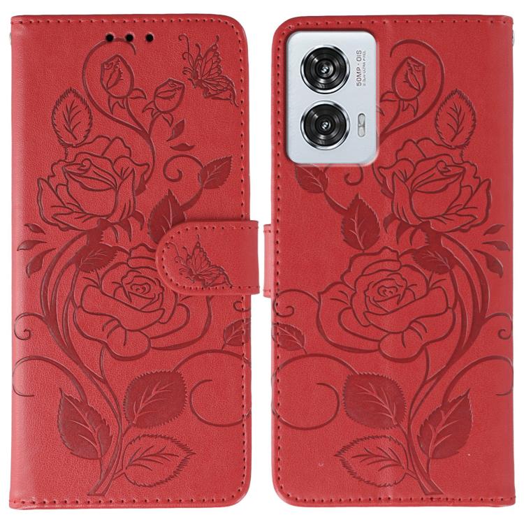Rose Butterfly Embossed Leather Phone Case, For Motorola Edge 50 Neo, For Motorola Edge 50 Ultra, For Motorola Edge 50 Pro, For Motorola Edge 50 Fusion