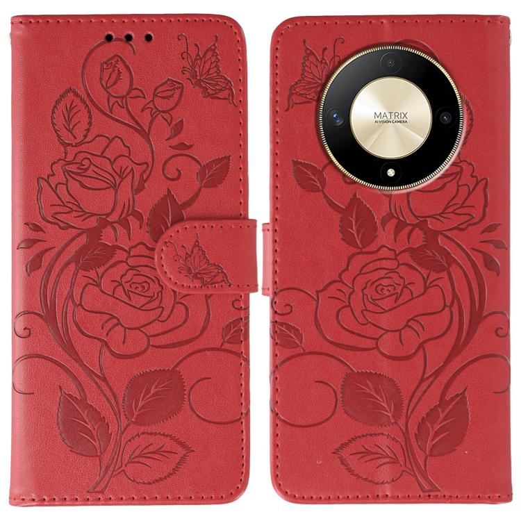 Rose Butterfly Embossed Leather Phone Case, For Honor Magic7 Lite / X9c, For Honor Magic7 Pro, For Honor X7c / Play 60 Plus, For Honor Magic6 Lite / X50 / X9b