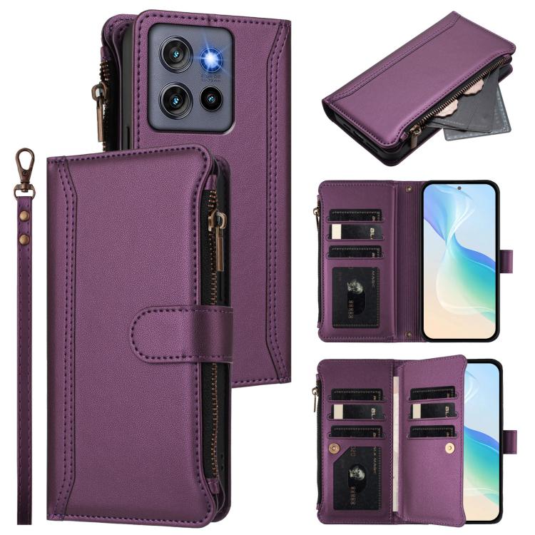 Magnetic Closure 9 Card Slots Zipper Leather Case with Hand Strap, For Motorola Moto G Max/G87/G77/G67 5G, For Motorola Moto X70 Air Pro 5G, For Motorola Moto G17 4G/G17 Power 4G, For Motorola Moto G67 Power 5G Global, For Motorola Edge 70 5G / X70 Air...