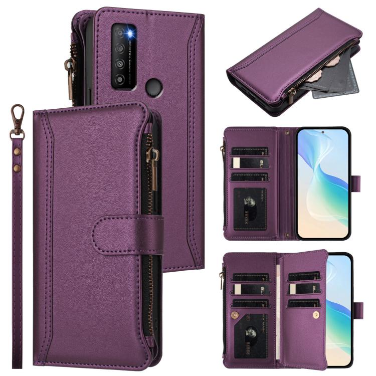 Magnetic Closure 9 Card Slots Zipper Leather Case with Hand Strap, For TCL 50 SE / 40 NxtPaper 4G, For TCL 501, For TCL 505, For TCL 502, For TCL 40 SE, For TCL 403, For TCL 40 R 5G, For TCL 30XL 2022