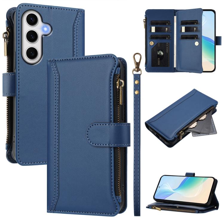 Magnetic Closure 9 Card Slots Zipper Leather Case with Hand Strap, For Samsung Galaxy S24 FE 5G, For Samsung Galaxy S24 Ultra 5G, For Samsung Galaxy S23 FE 5G, For Samsung Galaxy S23 Ultra 5G, For Samsung Galaxy S23+ 5G, For Samsung Galaxy S23 5G