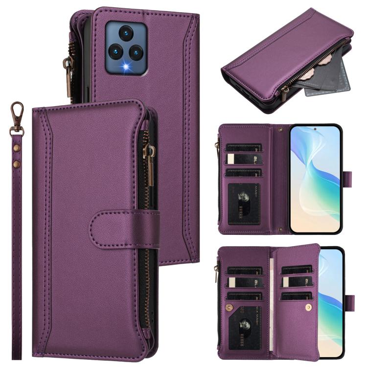 Magnetic Closure 9 Card Slots Zipper Leather Case with Hand Strap, For T-Mobile REVVL 8 5G, For T-Mobile REVVL 7 Pro 5G, For T-Mobile REVVL 7 5G, For T-Mobile REVVL 6 Pro 5G, For T-Mobile REVVL 6 / 6x