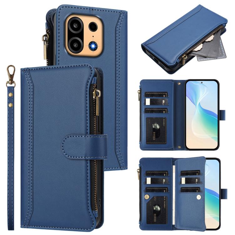 Magnetic Closure 9 Card Slots Zipper Leather Case with Hand Strap, For OnePlus Turbo 6X Pro 5G, For OnePlus Nord CE6 Lite, For OnePlus Turbo 6V / Turbo 6, For OnePlus Ace 5 Ultra, For OnePlus Ace 5 Racing, For OnePlus 13T 5G
