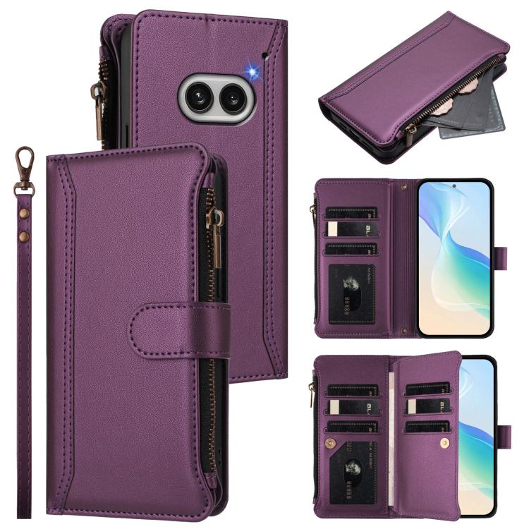 Magnetic Closure 9 Card Slots Zipper Leather Case with Hand Strap, For Nothing Phone 4a Pro, For Nothing Phone 4a, For Nothing Phone 3a, For Nothing Phone 3a Pro, For Nothing CMF Phone 1, For Nothing Phone 2A