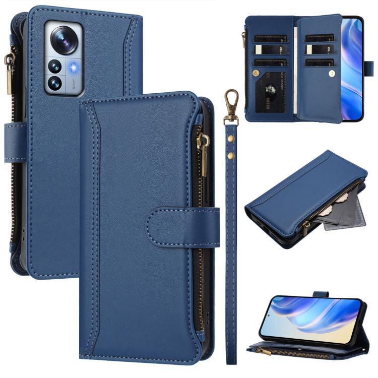 Magnetic Closure 9 Card Slots Zipper Leather Case with Hand Strap, For Xiaomi 12 Pro / 12S Pro, For Xiaomi 12 / 12X / 12S, For Xiaomi 12 Lite, For Xiaomi Poco C40 / Redmi 10C, For Xiaomi Civi 1S, For Xiaomi Poco M4 Pro 4G, For Xiaomi Poco X4 Pro 5G