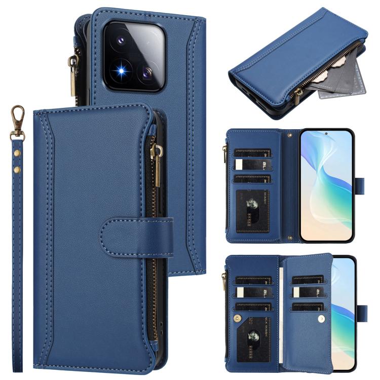 Magnetic Closure 9 Card Slots Zipper Leather Case with Hand Strap, For Xiaomi 17 Max 5G, For Xiaomi 17T Pro 5G, For Xiaomi Poco M7 4G 169mm, For Xiaomi 15T Pro 5G, For Xiaomi 15T 5G, For Xiaomi Civi 5 Pro, For Xiaomi 15S Pro