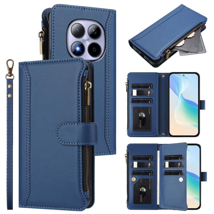 Magnetic Closure 9 Card Slots Zipper Leather Case with Hand Strap, For Redmi Note 15 Pro 5G Global 163.6mm, For Redmi 15 5G Global / 15 4G SEA 169.5mm, For Redmi 15 5G / 4G EU 171mm, For Redmi 13x / Redmi 13 4G / 5G, For Redmi A5 4G 173.3mm