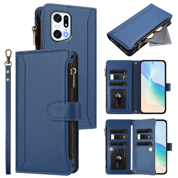 Magnetic Closure 9 Card Slots Zipper Leather Case with Hand Strap, For OPPO Find X5 Pro, For OPPO Find X5, For OPPO A56 5G / A55 5G / A54 4G, For OPPO A11S 4G, For OPPO A74 4G / F19 / F19S / A95, For OPPO F19 Pro / Reno5 F / Reno5 Lite