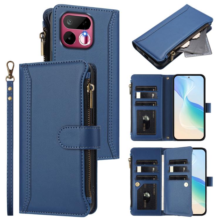 Magnetic Closure 9 Card Slots Zipper Leather Case with Hand Strap, For Realme 16T 5G Global, For Realme C83 5G India/C85 5G, For Realme P4 Power 5G, For Realme Note 80 4G Global, For Realme 16 5G Global, For Realme 16 Pro+ 5G Global