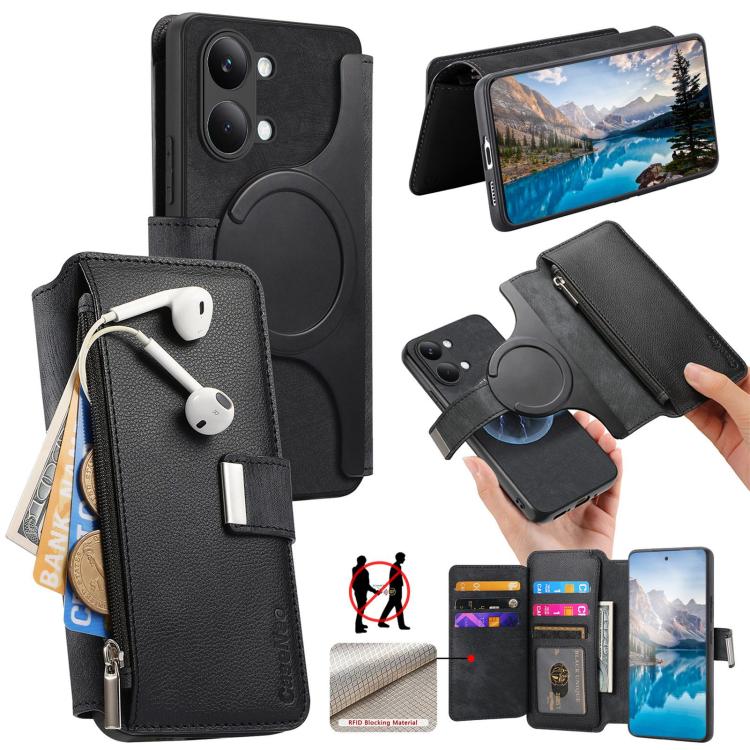 CaseNeo MagSafe RFID Anti-theft Zipper Wallet Retro Leather Phone Case, For Redmi Turbo 5 Max / Poco X8 Pro Max, For Redmi Turbo 5 5G / Poco X8 Pro 5G, For Redmi Note 15 Pro+ Global 163.3mm, For Redmi Note 15 4G / 5G Global 164mm