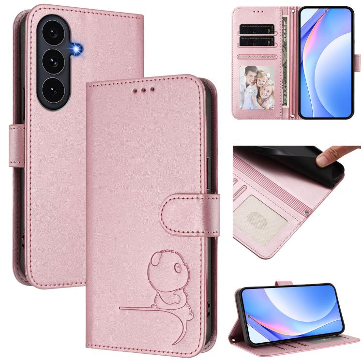Litter Panda Embossing RFID Leather Phone Case with Lanyard, For Galaxy S26 FE 5G, For Samsung Galaxy S26+ 5G, For Samsung Galaxy S26 Edge 5G, For Samsung Galaxy S26 Ultra 5G, For Samsung Galaxy S26 5G, For Samsung Galaxy S25 Edge 5G