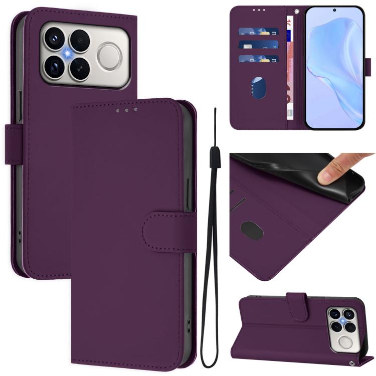 Skin Feel Solid Color Leather Phone Case with Lanyard, For Xiaomi Poco M8 Power 5G, For Xiaomi Poco F9 Ultra 5G