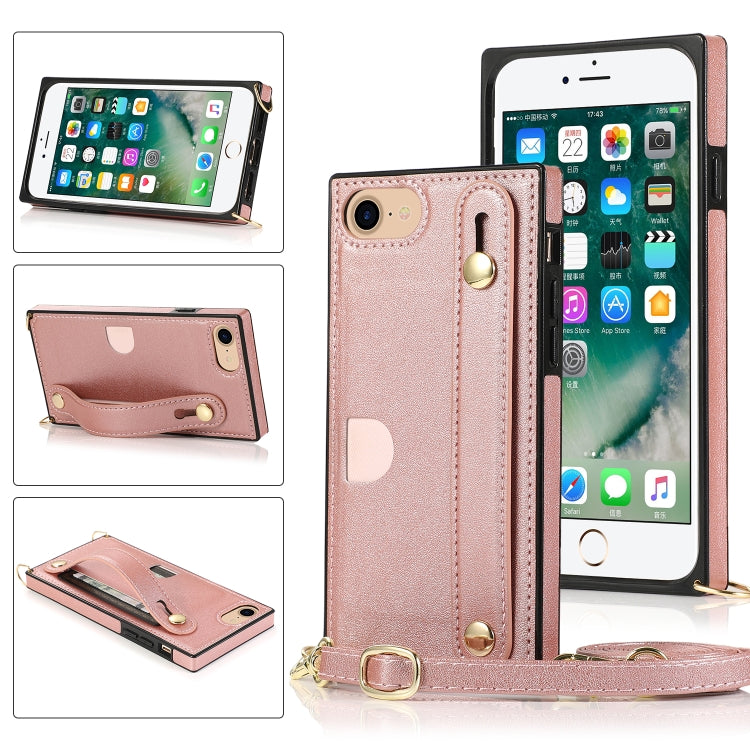 Wrist Strap PU+TPU Shockproof Protective Case with Crossbody Lanyard & Holder & Card Slot, For iPhone 6, For iPhone 7 / 8 / SE 2020, For iPhone 6 Plus, For iPhone 8 Plus / 7 Plus, For iPhone XS / X, For iPhone XR, For iPhone XS Max, For iPhone 11
