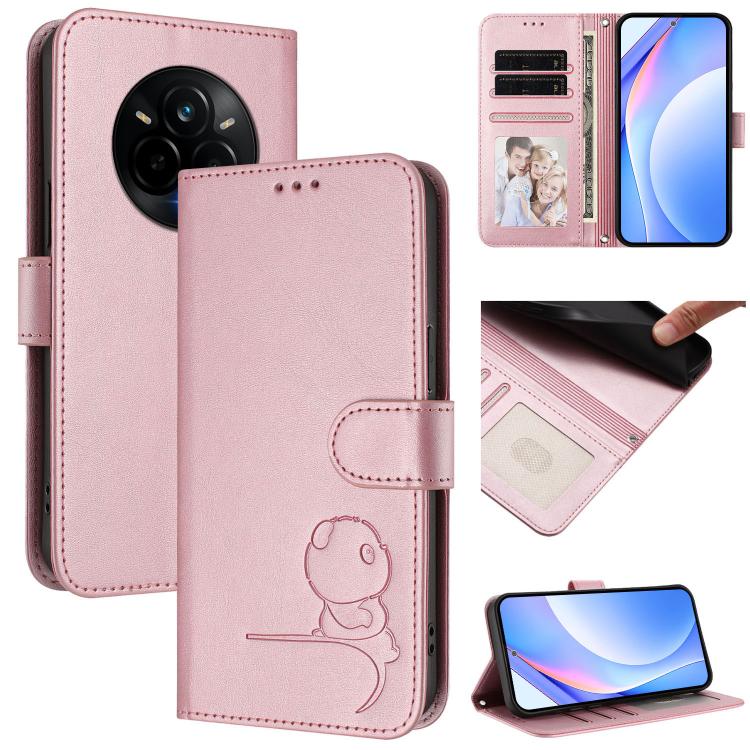 Litter Panda Embossing RFID Leather Phone Case with Lanyard, For Realme 14 Pro, For Realme GT7 Pro / GT7 Pro Racing, For Realme C63 5G, For Realme 12 5G / 12x Global / 12x India, For Realme 13+, For Realme 13 4G / 12 4G / 12+ / P1
