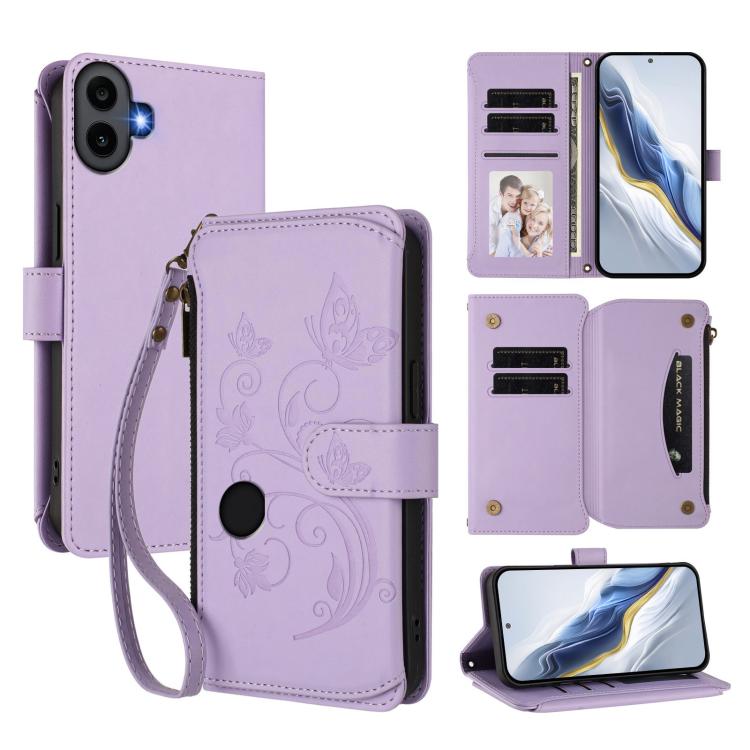 Butterfly Love Flower Multi-card Zipper Wallet Leather Phone Case, For Nothing Phone 4a Pro, For Nothing Phone 4a, For Nothing CMF Phone 2 Pro, For Nothing Phone 3a, For Nothing Phone 3a Pro, For Nothing CMF Phone 1