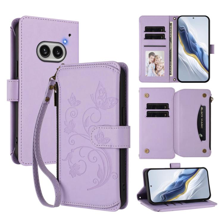 Butterfly Love Flower Multi-card Zipper Wallet Leather Phone Case, For Nothing Phone 2a