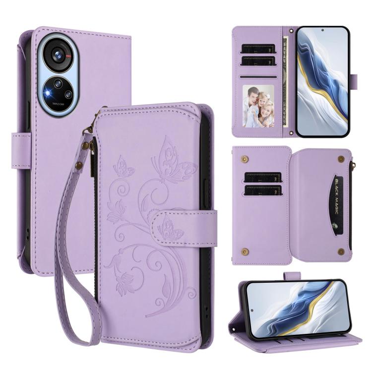 Butterfly Love Flower Multi-card Zipper Wallet Leather Phone Case, For ZTE Blade A73 4G, For ZTE Blade V50 Vita, For ZTE Blade A53 / A53+, For ZTE Blade A53 Pro, For ZTE Blade A52 Lite, For ZTE Blade V40s