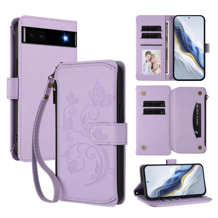 Butterfly Love Flower Multi-card Zipper Wallet Leather Phone Case, For Google Pixel 8 Pro, For Google Pixel 8, For Google Pixel 7a, For Google Pixel 7 Pro 5G, For Google Pixel 7 5G, For Google Pixel 6a