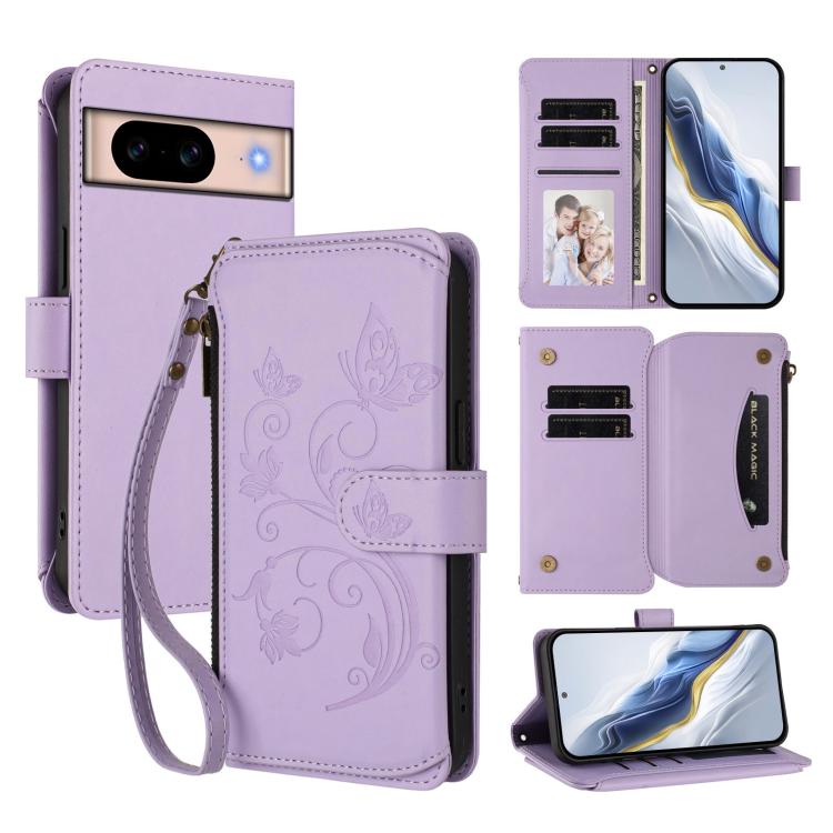 Butterfly Love Flower Multi-card Zipper Wallet Leather Phone Case, For Google Pixel 11 Pro XL, For Google Pixel 11 / 11 Pro, For Google Pixel 10 Pro XL / 9 Pro XL, For Google Pixel 10 / 10 Pro / 9 Pro, For Google Pixel 9a, For Google Pixel 8a