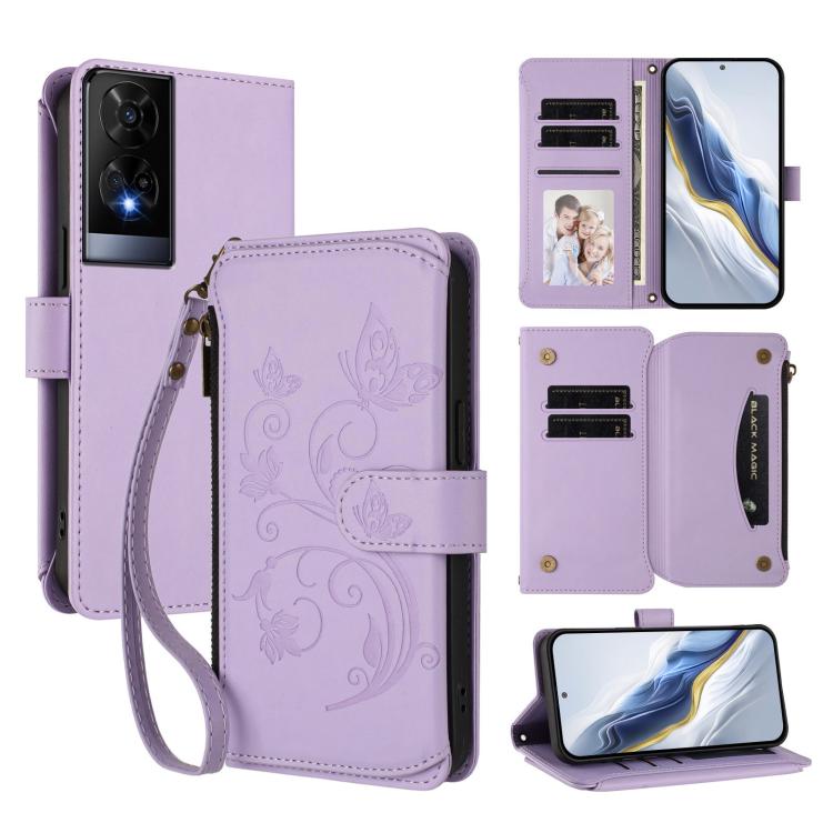 Butterfly Love Flower Multi-card Zipper Wallet Leather Phone Case, For TCL 60R, For TCL 503, For TCL 50 5G / 50 XE NxtPaper 5G, For TCL 50 XL / 50 XL NxtPaper 5G, For TCL 201, For TCL 50 XE