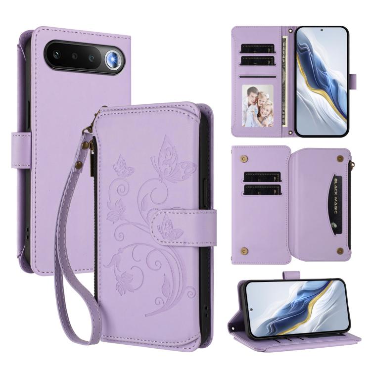 Butterfly Love Flower Multi-card Zipper Wallet Leather Phone Case, For Realme P4x 5G / OnePlus Nord CE6 Lite, For Realme 16T 5G Global, For Realme C100 / C85 5G Global / 15X 5G, For Realme P4 Power 4G, For Realme Note 80 4G Global, For Realme 16 5G Global