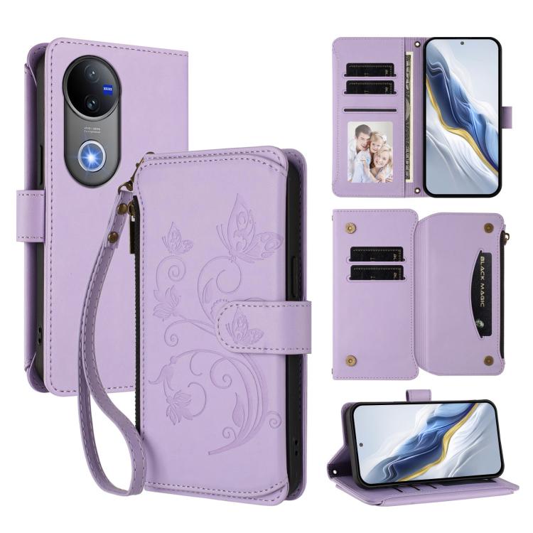 Butterfly Love Flower Multi-card Zipper Wallet Leather Phone Case, For vivo S30 Pro mini, For vivo S30, For vivo X200s, For vivo Y300 Pro+ 5G / iQOO Z10 5G, For vivo Y29 4G Global / T4x 5G, For vivo V50 5G Global / V50e 5G