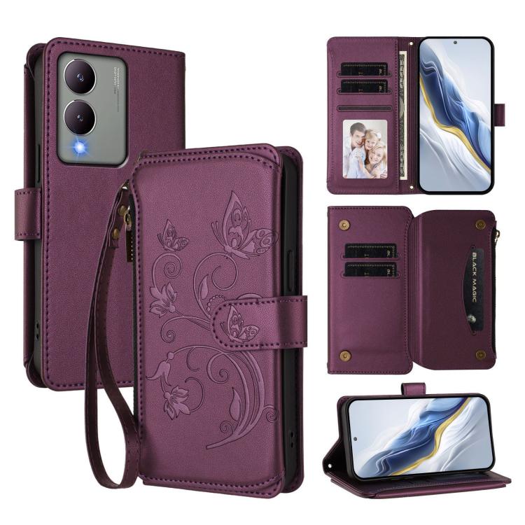 Butterfly Love Flower Multi-card Zipper Wallet Leather Phone Case, For vivo Y17s 4G / Y36 5G / Y33t 2023, For vivo V29e / Y200 / V30 Lite 5G, For vivo Y78 / Y36 4G Global, For vivo X100 5G, For vivo S17 / S17 Pro 5G / S17t 5G