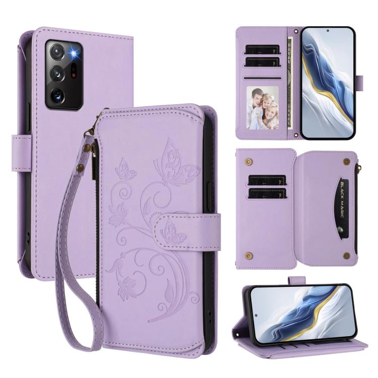 Butterfly Love Flower Multi-card Zipper Wallet Leather Phone Case, For Galaxy S22 5G, For Galaxy S21 FE 5G, For Galaxy S21 5G, For Galaxy S21+ 5G, For Galaxy S21 Ultra 5G, For Galaxy Note20 Ultra