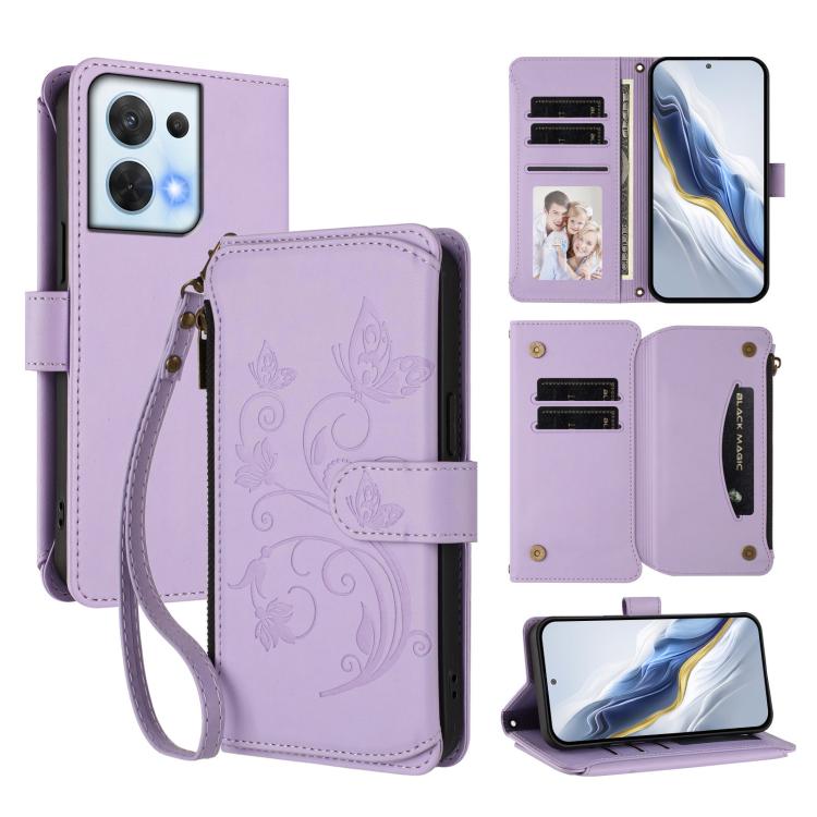 Butterfly Love Flower Multi-card Zipper Wallet Leather Phone Case, For OPPO Reno8 4G / Reno7 4G Global, For OPPO A57 / A77 / A57s 4G Global, For OPPO Reno9 / Reno9 Pro 5G, For OPPO A17 4G Global / A17k, For OPPO Reno8 Pro 5G, For OPPO Reno8 5G