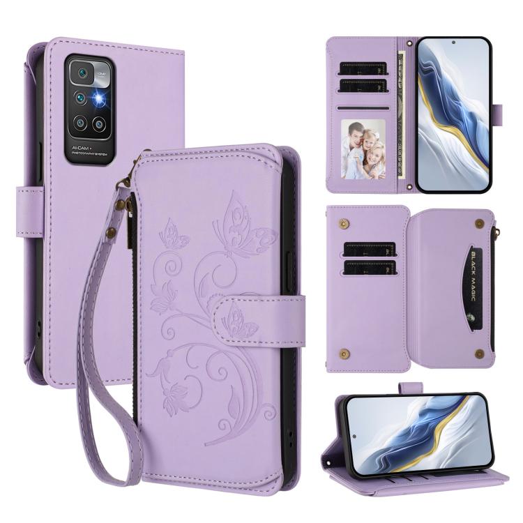 Butterfly Love Flower Multi-card Zipper Wallet Leather Phone Case, For Redmi Note 11S 5G / Poco M4 Pro 5G, For Redmi 10A / Redmi 9C, For Redmi 10 2022