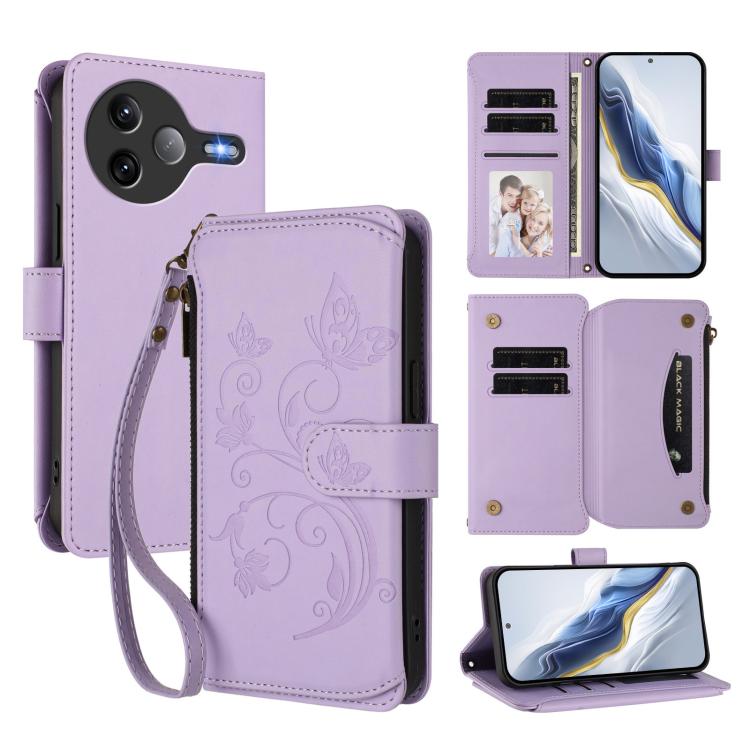 Butterfly Love Flower Multi-card Zipper Wallet Leather Phone Case, For Xiaomi 17 Max 5G, For Xiaomi 17T Pro 5G, For Xiaomi Poco M7 4G 169mm, For Xiaomi 15T Pro 5G, For Xiaomi 15T 5G, For Xiaomi Poco F7 Ultra / Redmi K80 Pro