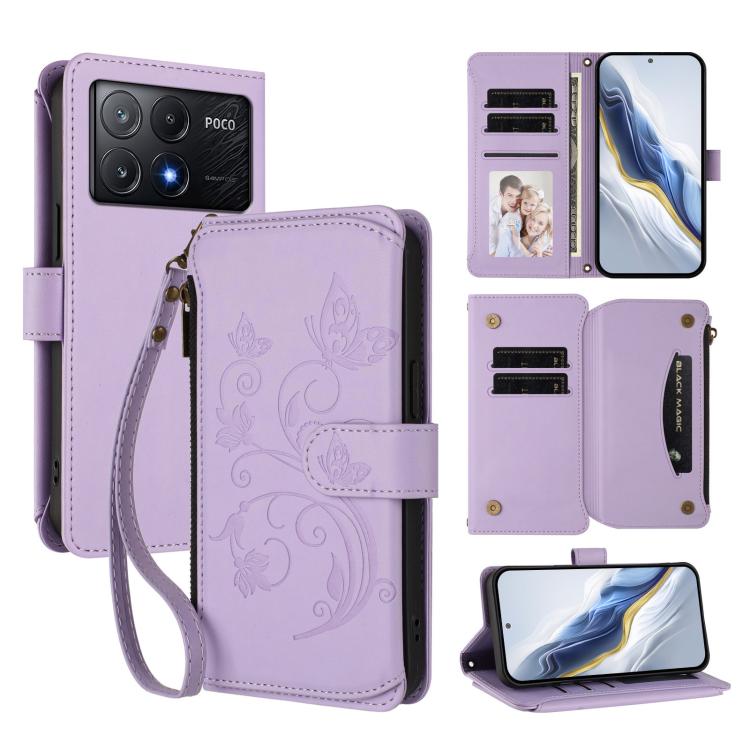 Butterfly Love Flower Multi-card Zipper Wallet Leather Phone Case, For Xiaomi 14T Pro, For Xiaomi 14T, For Xiaomi Poco F6, For Xiaomi Poco F6 Pro, For Xiaomi Poco X6 Neo, For Xiaomi Poco X6 Pro