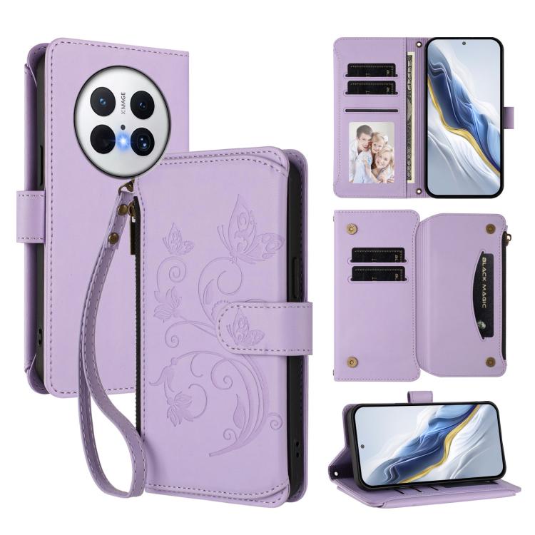 Butterfly Love Flower Multi-card Zipper Wallet Leather Phone Case, For Huawei Enjoy 80s 4G, For Huawei nova 14 Ultra, For Huawei nova 14 Pro 5G, For Huawei Enjoy 80 5G, For Huawei nova 12i 4G / 13i 4G, For Huawei Mate 70 Pro