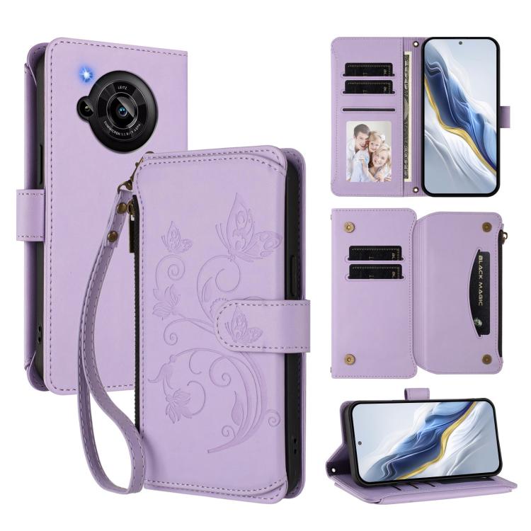 Butterfly Love Flower Multi-card Zipper Wallet Leather Phone Case, For Sharp Aquos wish3, For Sharp Aquos R7 / P7 / SH-52C /A202SH