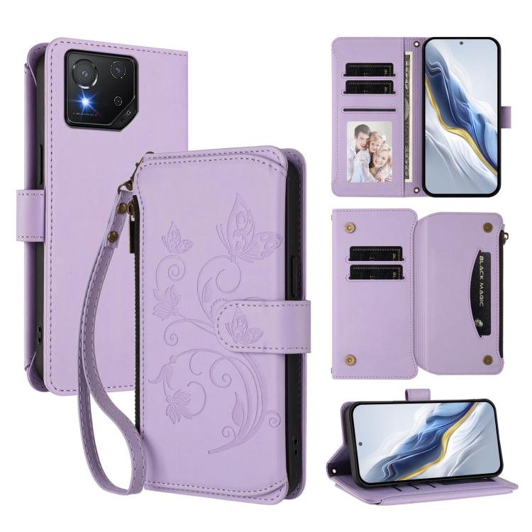 Butterfly Love Flower Multi-card Zipper Wallet Leather Phone Case, For ASUS Zenfone 12 Ultra, For ASUS ROG Phone 9 / 9 Pro, For ASUS Zenfone 11 Ultra, For ASUS ROG Phone 8 / 8 Pro