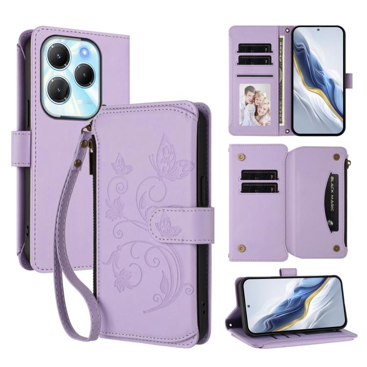 Butterfly Love Flower Multi-card Zipper Wallet Leather Phone Case, For Infinix Note 40X 5G, For Infinix Note 40 5G, For Infinix GT 20 Pro 5G, For Infinix Note 40 Pro 4G / 5G, For Infinix Note 40 4G, For Infinix Hot 40 4G / 40 Pro 4G