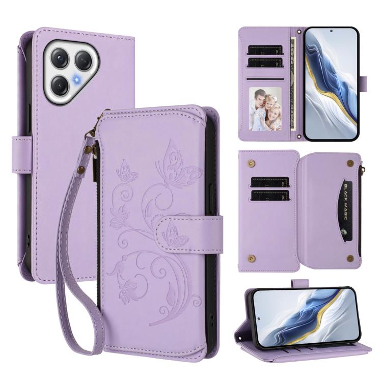 Butterfly Love Flower Multi-card Zipper Wallet Leather Phone Case, For Tecno Camon 50 Pro 4G, For Tecno Camon 50 4G, For Tecno Spark Slim 5G, For Tecno Camon 40 Pro 4G, For Tecno Spark 40 4G, For Tecno Pova 7 4G